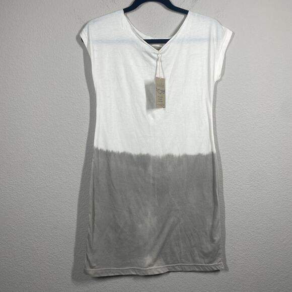 Tonlé XS T-Shirt Mini Dress White Tan Colorblock Cotton Crew Neck Short Sleeves - Picture 1 of 12